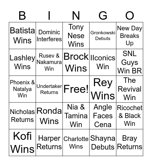 WrestleMania Bingo Card