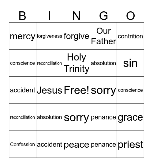 Sacrament of Reconciliation Bingo Card