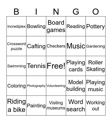 Leisure Bingo Card