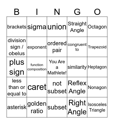 Math Bingo Level 1 Bingo Card