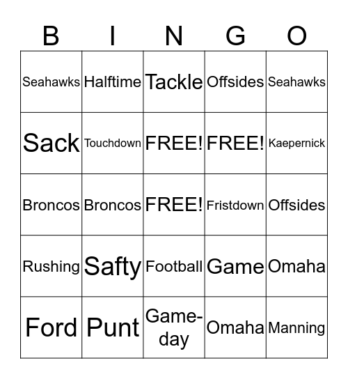 SUPER BOWL 2014 Bingo Card