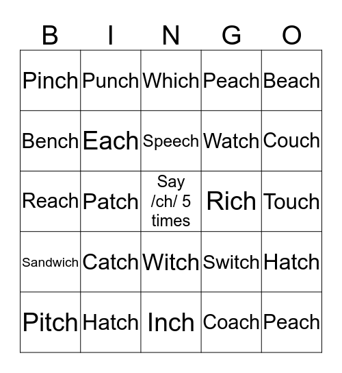 Final /ch/  Bingo Card