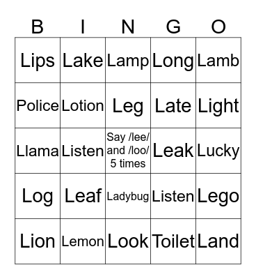 Initial /l/ Bingo Card