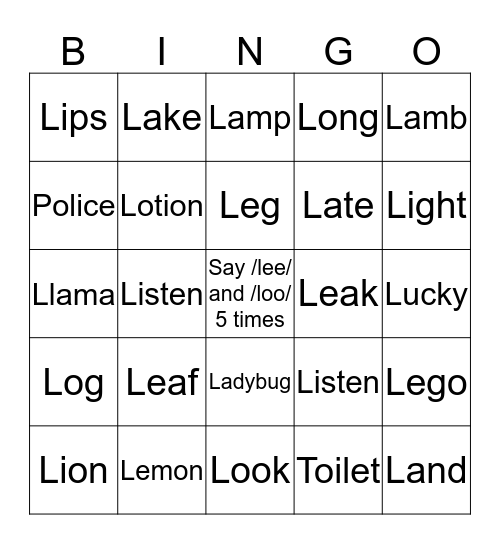 Initial /l/ Bingo Card