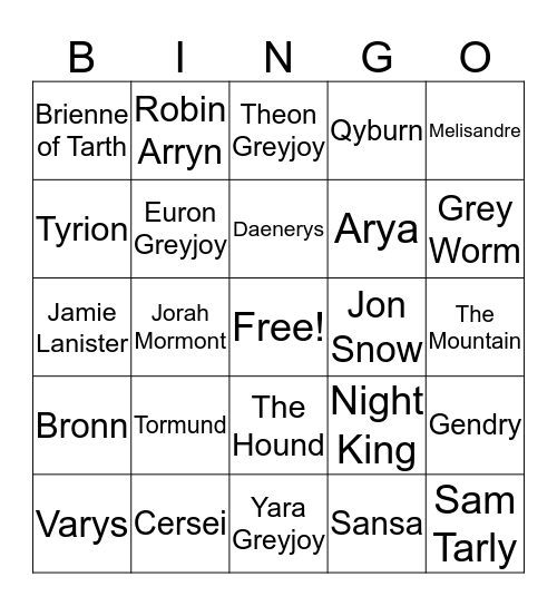 GoT Bingo - Darlene Bingo Card