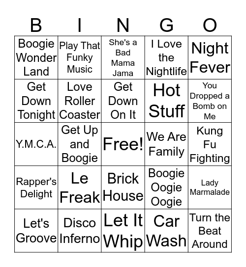 Disco Down Bingo Card