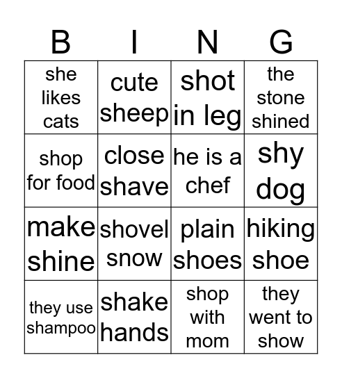 Initial /sh/ phrases  Bingo Card