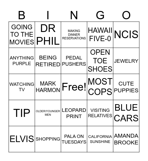 DI'S FAVORITE THINGS Bingo Card