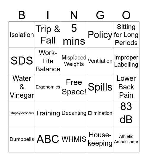 OHS Bingo Card