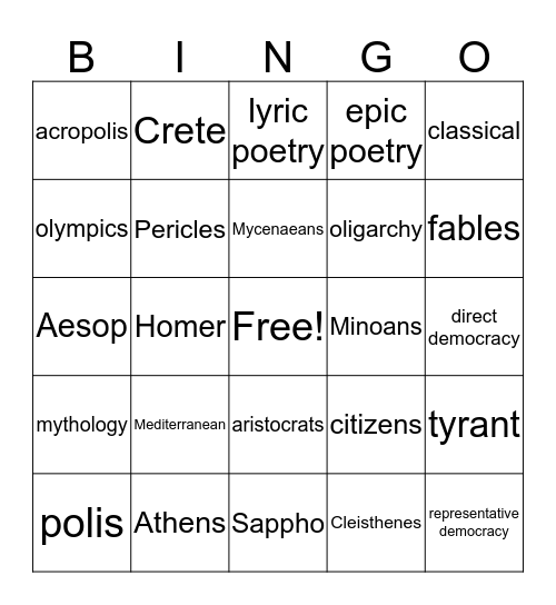 Ancient Greece Review Bingo Card