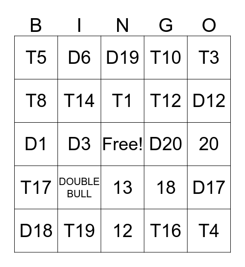 Darts Bingo  Bingo Card