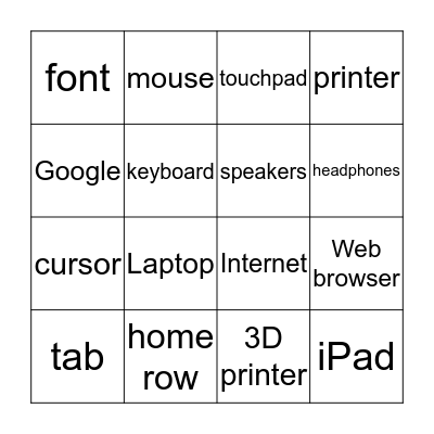 3rd/4th Grade Computer Bingo Card