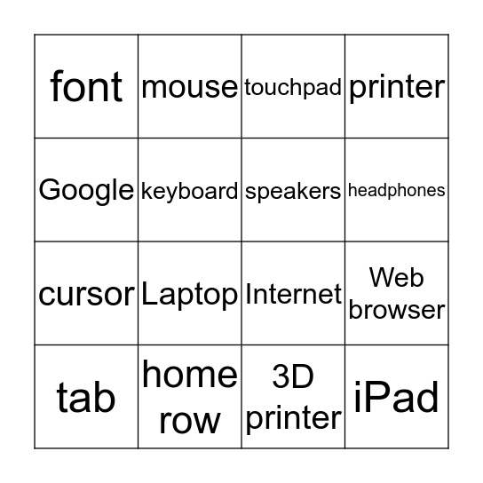 3rd/4th Grade Computer Bingo Card