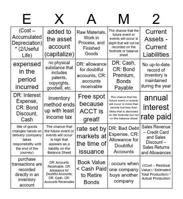 ACCT 2301 Exam 2 Review Bingo Card