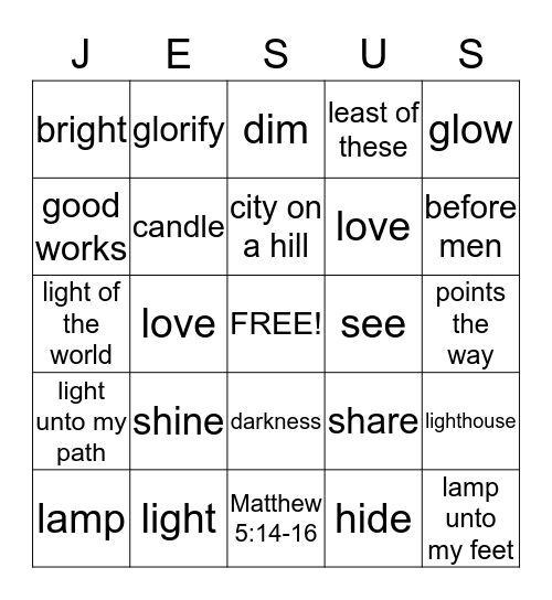 Jesus Bingo Card