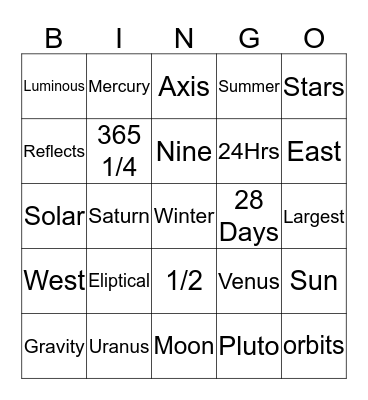 Science - Planets Bingo Card