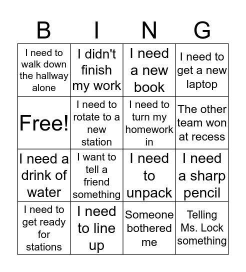 Routines! Bingo Card