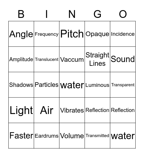 Science - Sound & Light Bingo Card