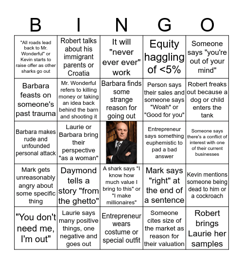 Shark Tank Bingo Card