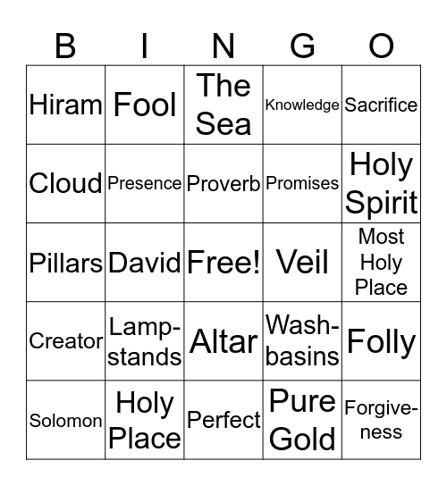 Solomon's Temple Bingo Card