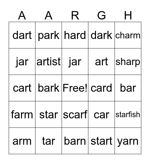 AARGH Bingo Card