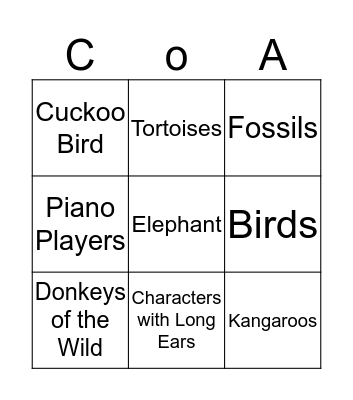 Carnival of the Animals Bingo Card