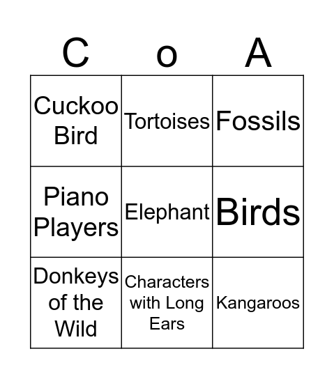 Carnival of the Animals Bingo Card