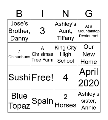 Our Engagement Party Bingo!!!!! =) Bingo Card