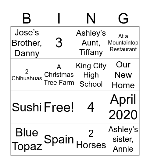 Our Engagement Party Bingo!!!!! =) Bingo Card