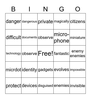Spy Devices Bingo Card