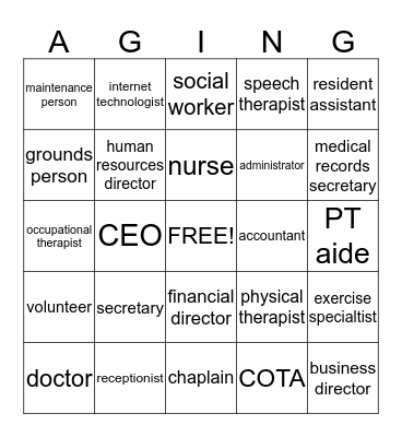 Aging Bingo Card