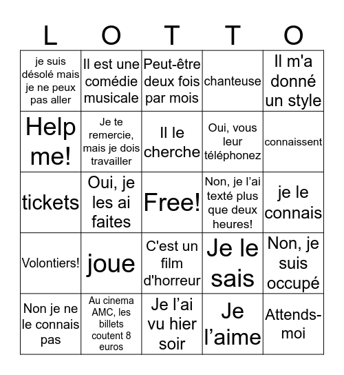 Loisirs et Spectacles Bingo Card