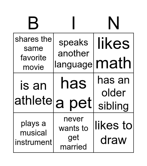 Untitled Bingo Card