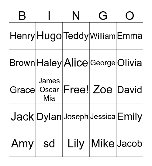 Name Bingo Card