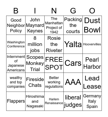 Time Period 7 Bingo! Bingo Card