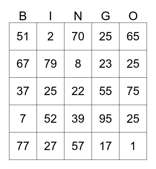 Full House Bingo Card