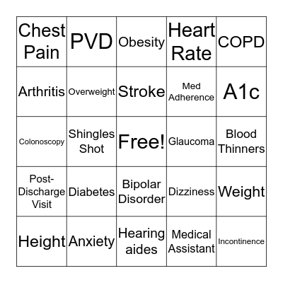 Clinical BINGO Card