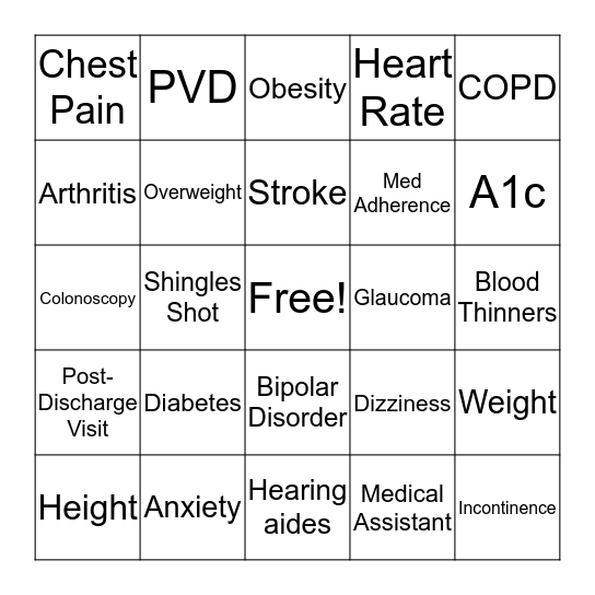 Clinical BINGO Card
