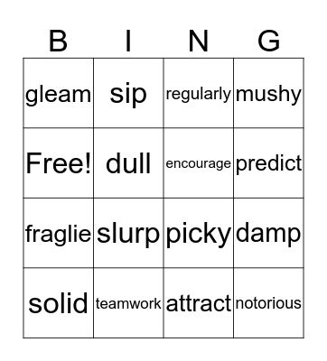 Vocabulary Review  Bingo Card