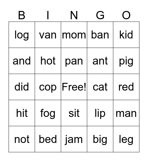 Phonics Bingo Card