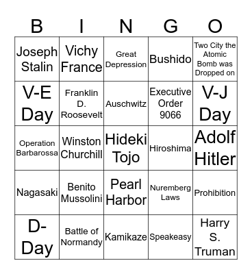 World War II/Cold War  Bingo Card
