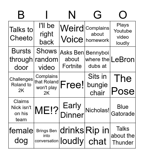 the bingo boys Bingo Card