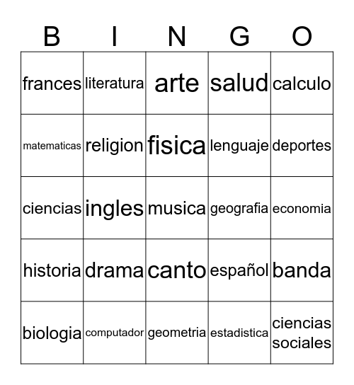 Las Materias Bingo Card