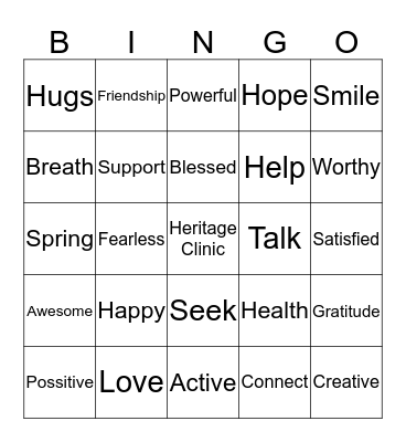 Heritage Clinic  Bingo Card