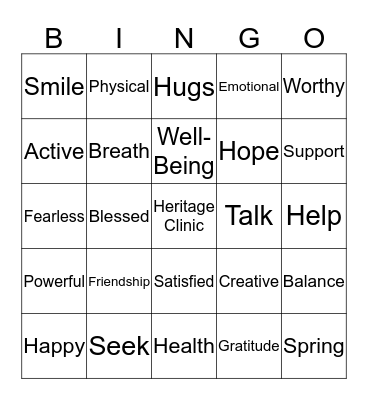 Heritage Clinic  Bingo Card