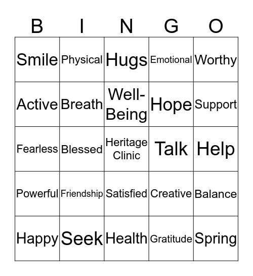 Heritage Clinic  Bingo Card