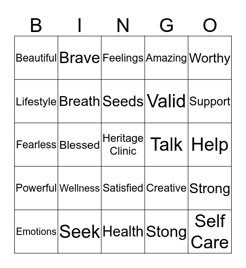 Heritage Clinic  Bingo Card