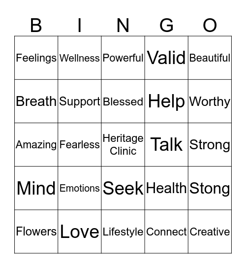 Heritage Clinic  Bingo Card
