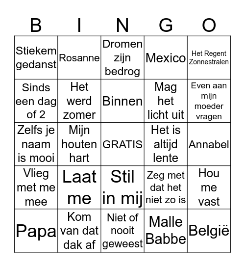 Muziekbingo Card