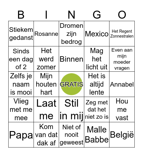 Muziekbingo Card